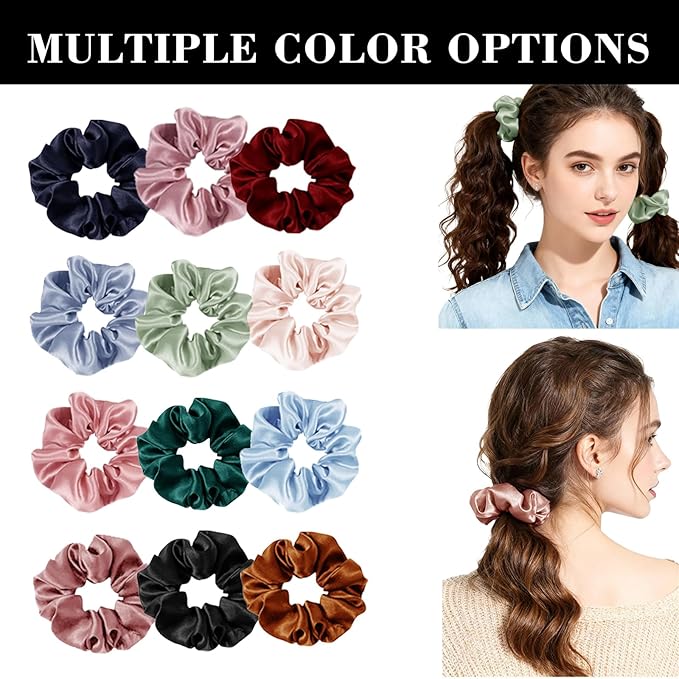 Womens Satin Scrunchies 16Pack Silk Scrunchy Silky Hair Ties Elastics Hairs Bow Hairtie Hairbands Ponytail Holder Accessory