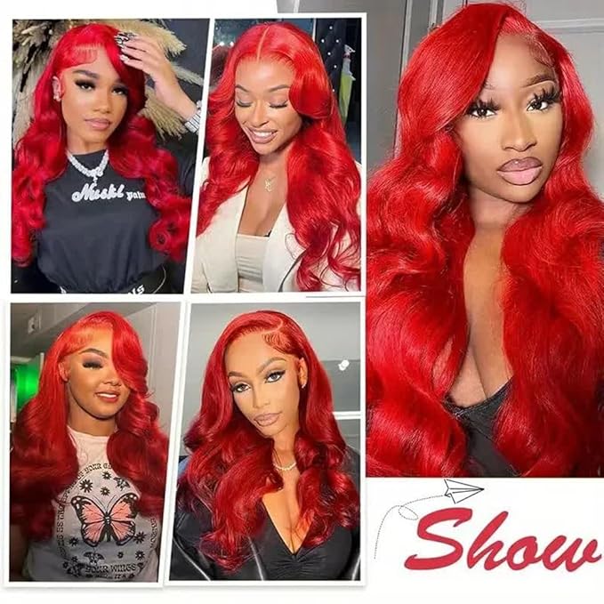 Ice Pear 28 Inch Red Wig Human Hair Pre Plucked Red Lace Front Wigs Human Hair 200% Density 13x6 Colored Wigs for Women Red Body Wave Lace Front Wig