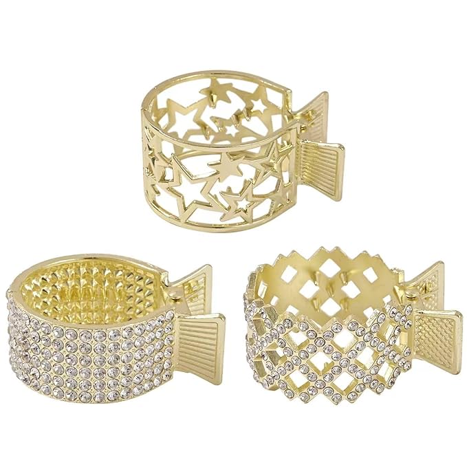 3Pcs Ponytail Holder Hair Clips, Rhinestone Metal Hair Clips High Ponytail Cuff Small Star Hair Claw Clip, Gold Hair Accessories for Women & Girls