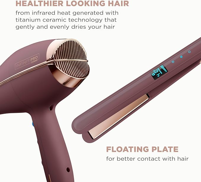 Conair Limited Edition Bundle | INFINITIPRO by CONAIR Hair Dryer with Diffuser - and - Conair Double Ceramic 1-inch Digital Flat Iron | Plum | Amazon Exclusive
