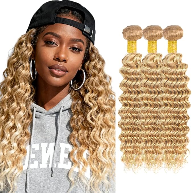 613 Bundles Human Hair Blonde Deep Wave Bundles P27613 Human Hair Bundle 18 20 22 inch Two Tone 613 and 27 Bundle 150g