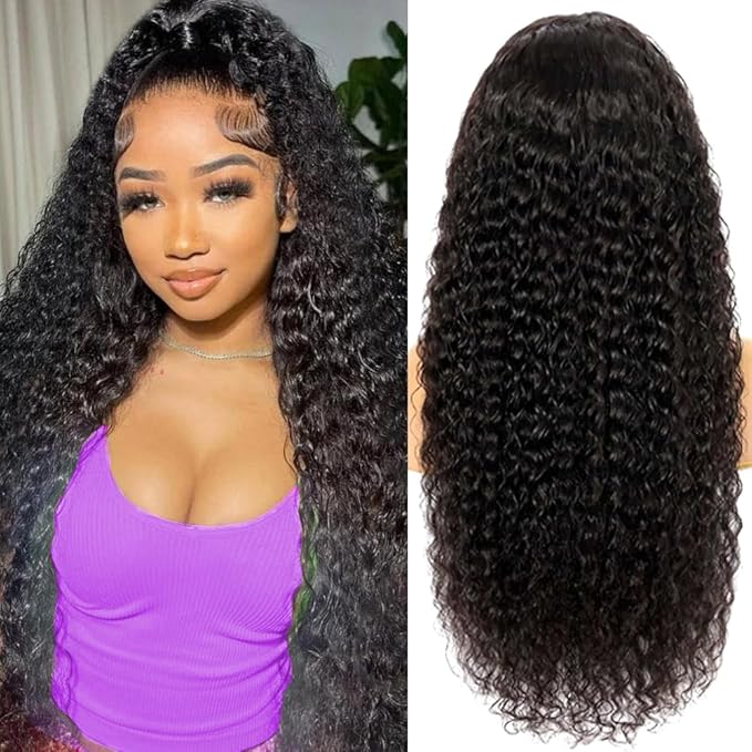 26 Inch Deep Wave Lace Front Wigs Human Hair 200 Density 13x6 HD Transparent Water Wave Lace Front Wigs Human Hair Pre Plucked Deep Wave Wig Glueless Curly Wig for Women
