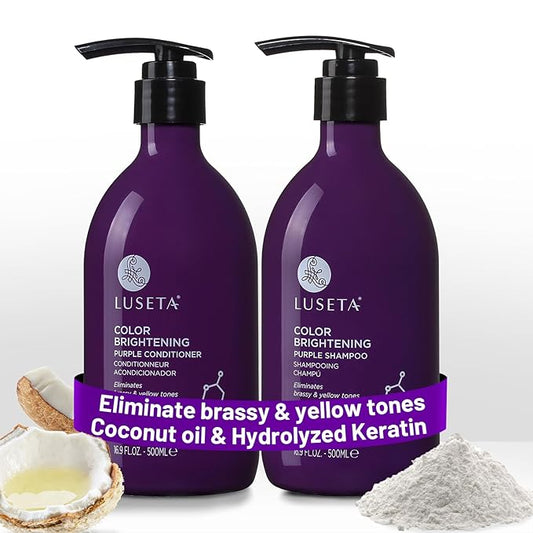 Luseta Purple Shampoo and Conditioner Set for Blonde, Gray - Color Treated Hair - Sulfate Free Paraben Free - Infused with Cocos Nucifera Oil for Curly and Damaged Hair - 2x16.9oz