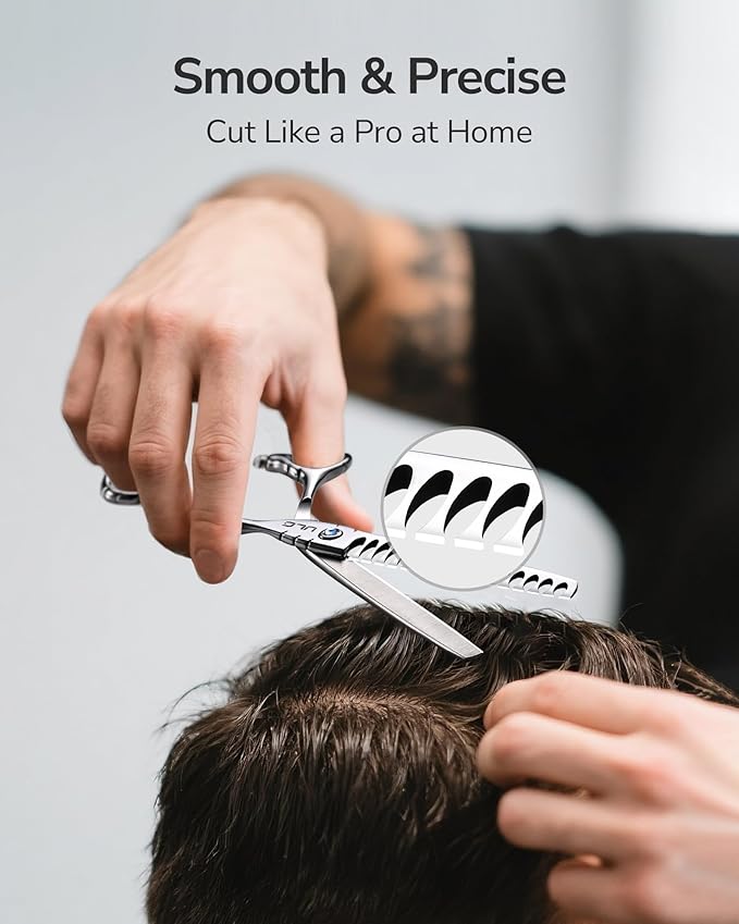 ULG Hair Thinning Scissors 6.7” Shark Series 100% Japanese Stainless Steel, Offset Handle, 16-Tooth Fishbone Chunker 45% Hair Removal, Professional Barber Layering Shears for Salon & Home Hair Styling