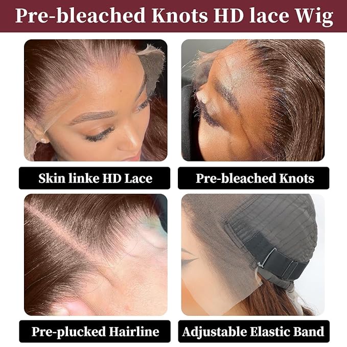 LICHANG Bob Chocolate Brown 13x4 Straight HD Transparent Lace Front Wig 200% Density 16 Inch