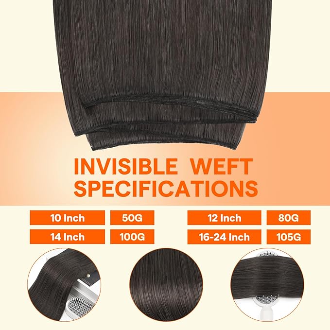 Full Shine Weft Hair Extensions Human Hair Sew In Extensions Remy Straight Hair Weft For Women Color #1C Mocha Brown Invisible Weft Human Hair Remy Straight Hair 14 Inch 100G