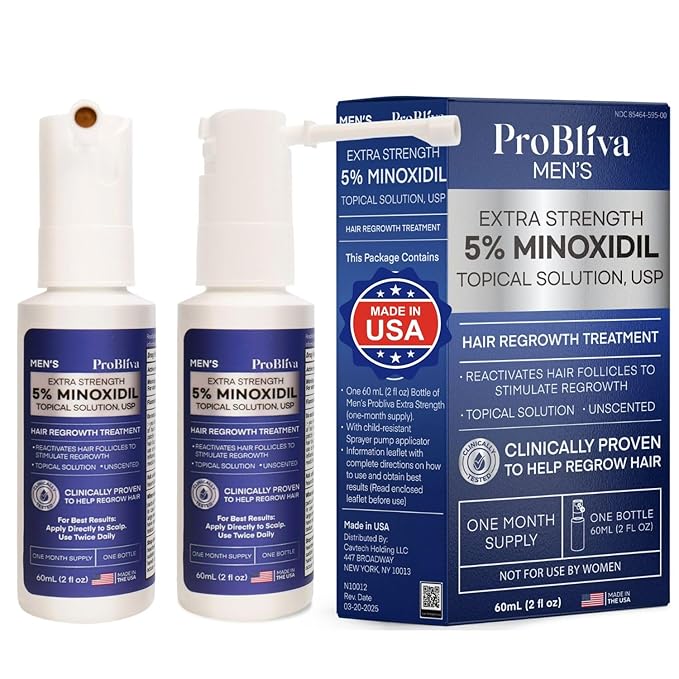 Minoxidil Hair Growth Treatment Spray: Clinically Proven 5% Minoxidil Treatment for Hair Loss & Thinning - Made in USA (2 Fl Oz (Pack of 2))