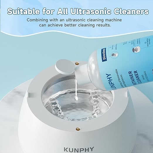 2 Pack Ultrasonic Retainer Cleaner Solution for Sonic Denture Cleaner-Professional Cleaning of Retainers, Invisible Aligners, Mouth Guards, Night Guards, Remove Odors, Discoloration & Stains 8.5oz