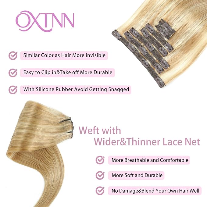 Clip in Hair Extensions Real Human Hair Dirty Blonde to Bleach Blonde 20 inch 7pcs 80g/Pack, Human Hair Clip in Extensions, Salon-Grade Quality, Easy Comfort Wear for Women (#P18/613, 20 inch)