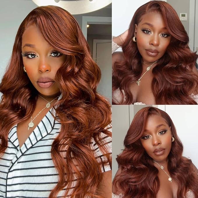 UNICE Reddish Brown Body Wave Human Hair 4x4 Lace Closure Free Part, Brazilian Human Remy Hair Auburn Brown Body Wave Human Hair Closure 33B Color 14 inch