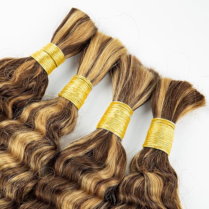 P427 Blonde Human Braiding Hair Deep Wave Bulk 20 20 20 Inch Human Hair Weave 3 Bundles 150g Unprocessed Brazilian Virgin Hair Extensions