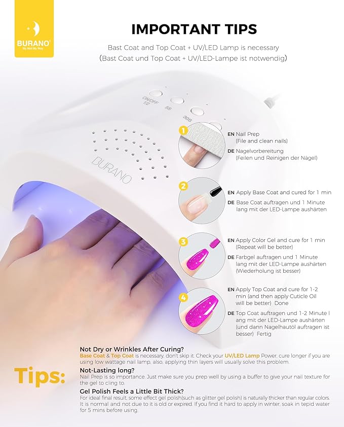 BURANO Glitter Gel Nail Polish with LED UV Cure, Shimmer Holographic Effect - Sparkle Gel for Home DIY Salon (Rose Purple LP56)