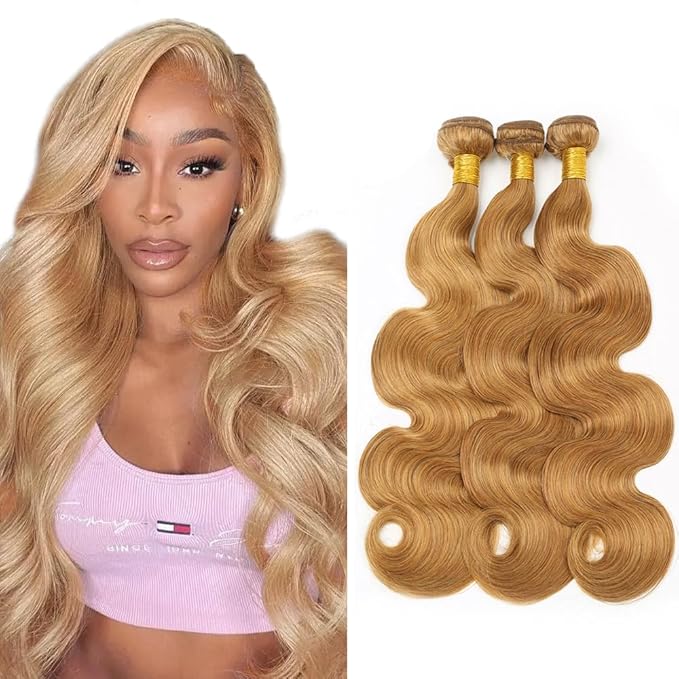 27 Body Wave Bundles Human Hair Honey Blonde Bundle Brazilian Virgin Human Hair 3 Bundles 30 32 34 Inch 27 Bundles Blonde Body Wave Bundles Hair Extensions Color 27 Bundles