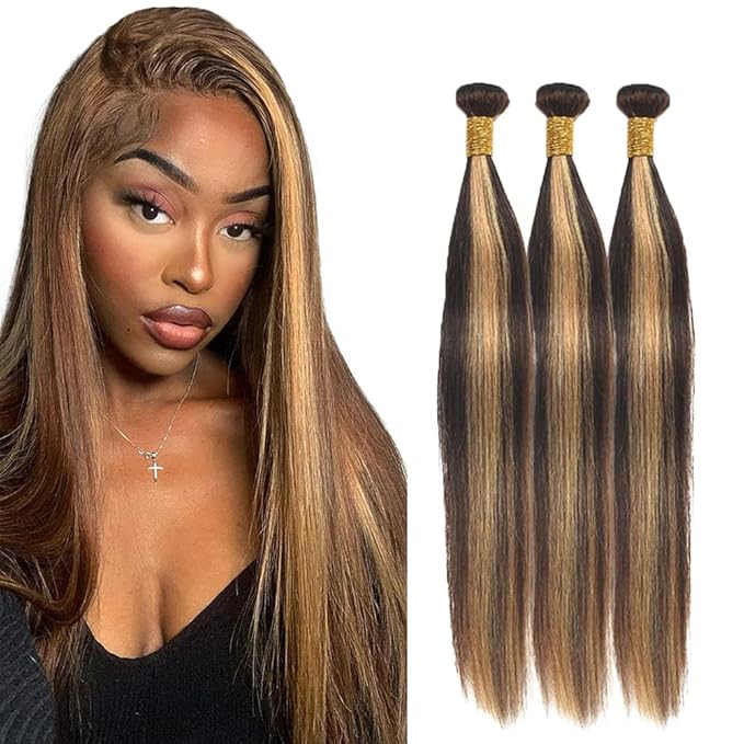 Color 27 Bundles Human Hair Blonde Straight Bundle Highlight 3 Bundles 16 18 20 Inch Brazilian Virgin Hair Extensions