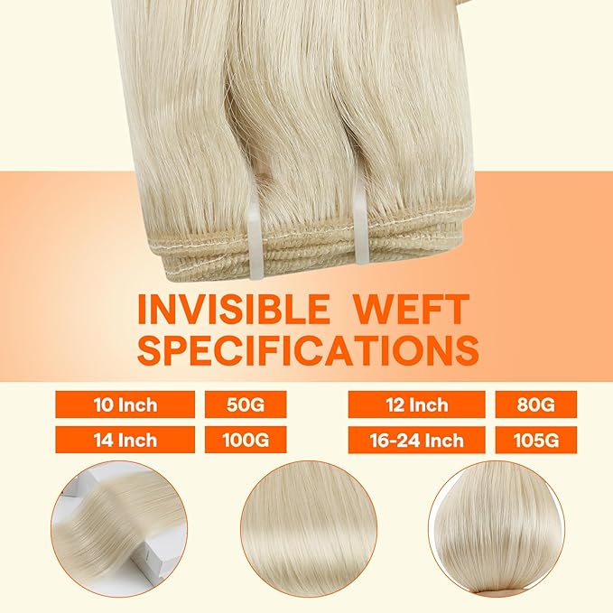 Full Shine Weft Hair Extensions Hair Weft Human Hair Sew In Color White Blonde Human Hair Bundles 16 Inch 105 Sew In Extensions Soft Silky Hair