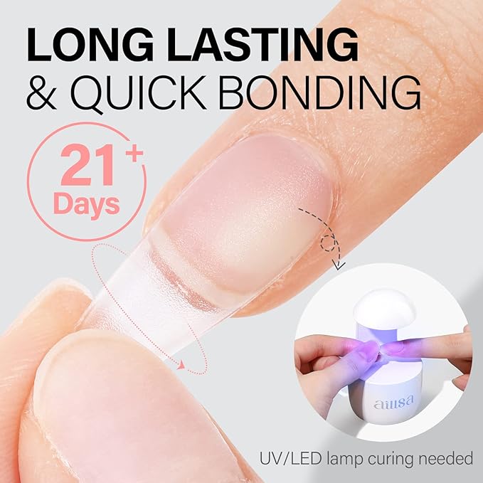 AILLSA 2PCS Gel Nail Glue for Acrylic Nails, 4 in 1 Super Strong Nail Gel Glues for False Nail Tips U V Curing Needed, 15ml High Capacity Gel Extension Brush On Nail for Rhinestone Pearl Foil