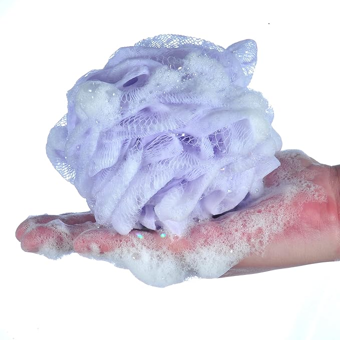 60g/pcs Purple Mesh Bath Sponge Shower Pouf Loofahs Shower Puff Pack of 4 (Purple)