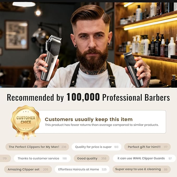4 in 1 Hair Clippers for Men, Professional Hair Clippers, Beard Trimmer& Rechargeable Shaver Set, Metal T-Blade, LED Display, Barber Hair Cutting Kit for Men Grooming & Gifts, (Black)