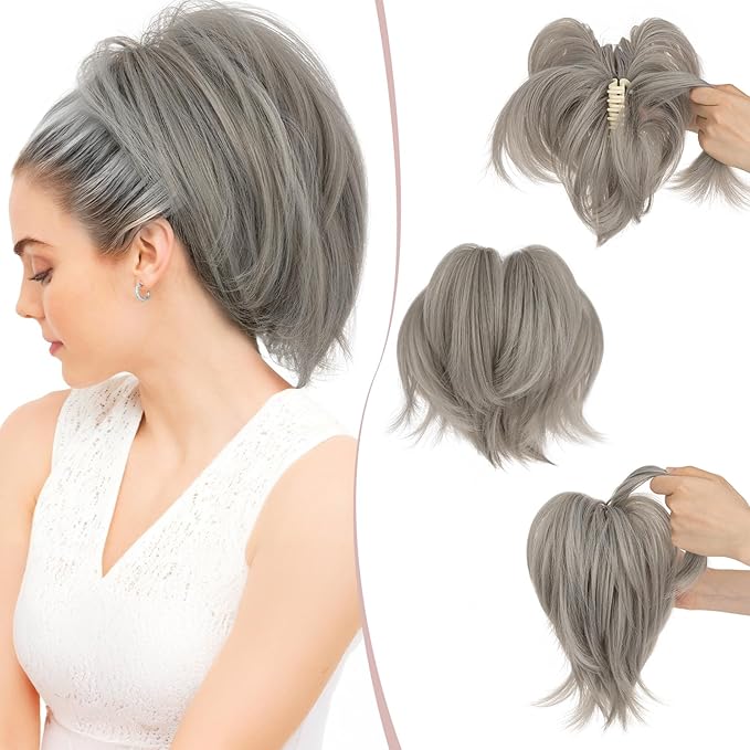 Claw Clip Short Ponytail Hair Extensions Messy Bun Hair Piece Pony Tails Hair Extensions with Bendable Metal Wire Hair Pieces DIY Style 8 Inch 88A