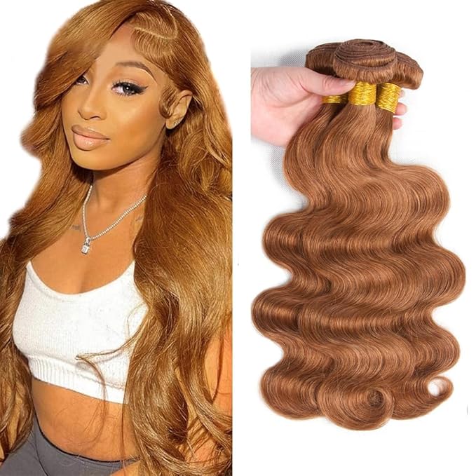Light Brown Bundles Human Hair Color #30 Body Wave Bundles Mixed Length 3 Bundles 28 30 32 Inch 8A Brazilian Virgin Remy Hair Extensions