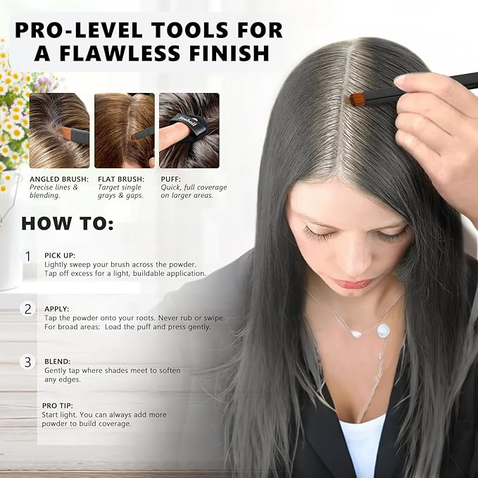 Root Touch Up Hair Color Powder, 3-Color Hairline Kit for Women & Men|Sweat Resistant&Nourishing, Instant Grey Coverage&Scalp Concealer, Natural Bald Spot Cover Up for Thinning Hair–Black