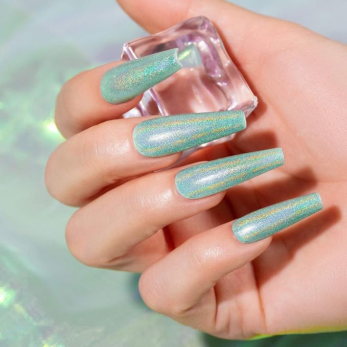 RARJSM Nail Gel Polish Holographic Green Nail Gel Polish Spring Summer Colors Nail Art Nail Polish Curing Requires Soak Off 7.5ML DIY Nail Art