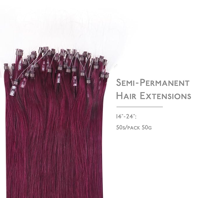 WENNALIFE Microlink Hair Extensions Human Hair, 50g 50s 16 Inch Light Burgundy Remy Micro Bead Hair Extensions Real Human Hair Micro Link Micro Loop Micro Ring Hair Extensions Straight Microlinks