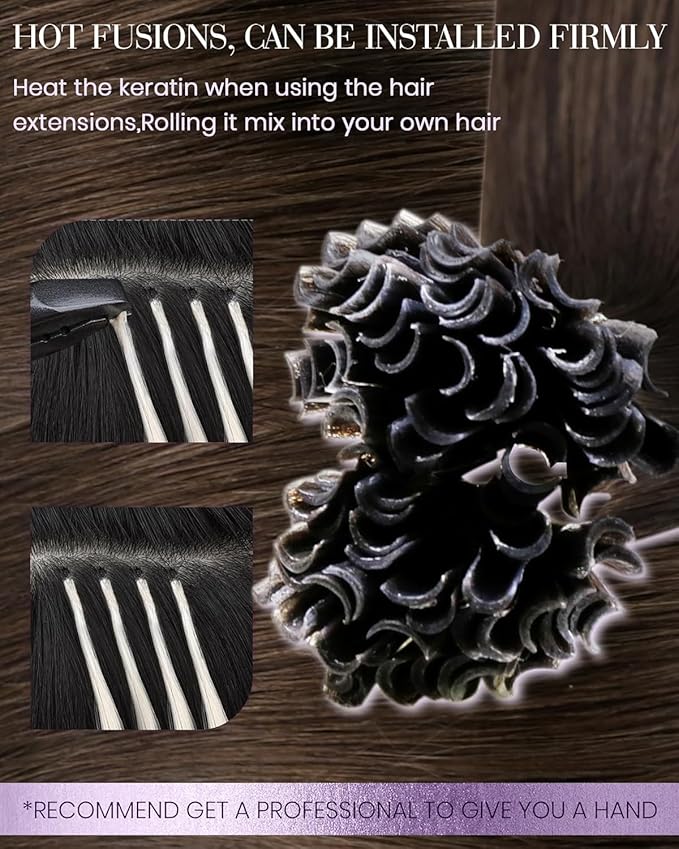 LaaVoo U tip Hair Extensions Human Hair Brown K Tip Hair Extensions Real Human Hair Hot Fusion KTips Extensions Brown Remy Straight 16 Inch 1g 50s/50g
