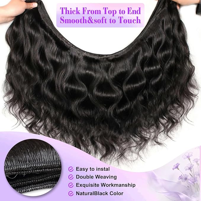 12A Human Hair Bundles 22 22 24 26 Inch Body Wave Bundles Human Hair 100% Unprocessed Virgin Remy Hair Quick Weave Extensions human hair bundles Natural Black for Women