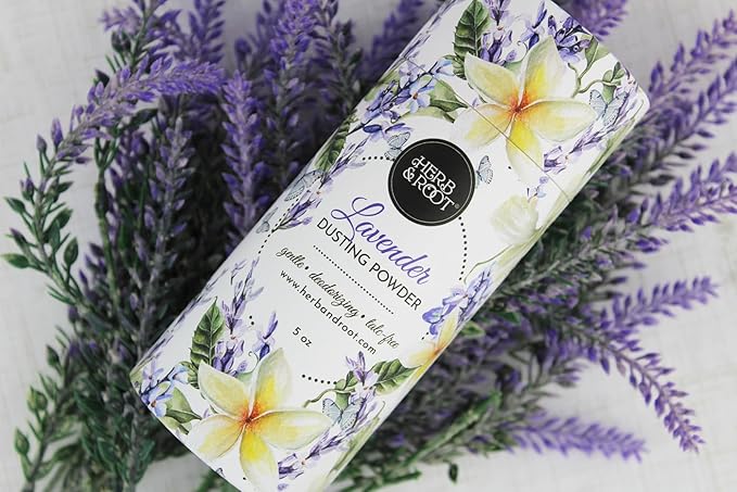 Herb & Root Talc Free Body Dusting Powders. Rose, Vanila, Sandalwood, Lavender, Jasmine, and Gift Sets (Full Size, Lavender)