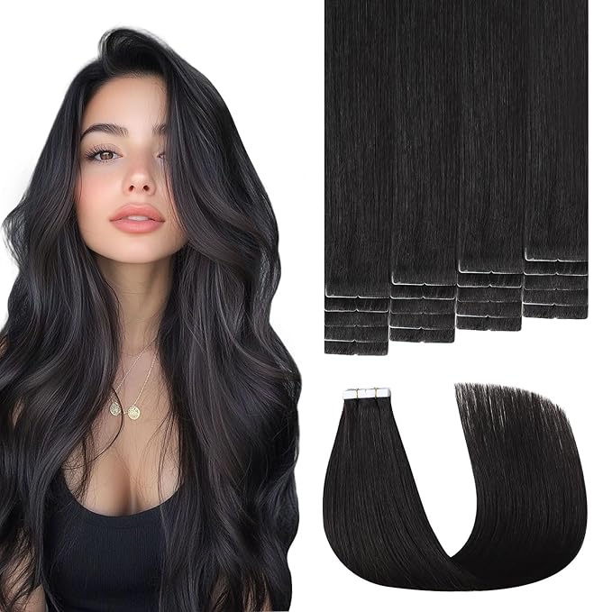 Invisible Tape in Hair Extensions Real Human Hair 3rd-Generation Pro3.0#1B Natural Black 20pcs 50g 22inch Seamless Insert Hand-Tied Invisi Edge Tape ins Extension（#1B-22inch）