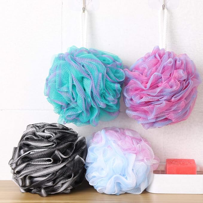 BTYMS 4 Pieces Loofah Bath Sponge 75g/pc Bath Puffs Shower Scrunchies Large Body Wash Sponge for Shower Exfoliate