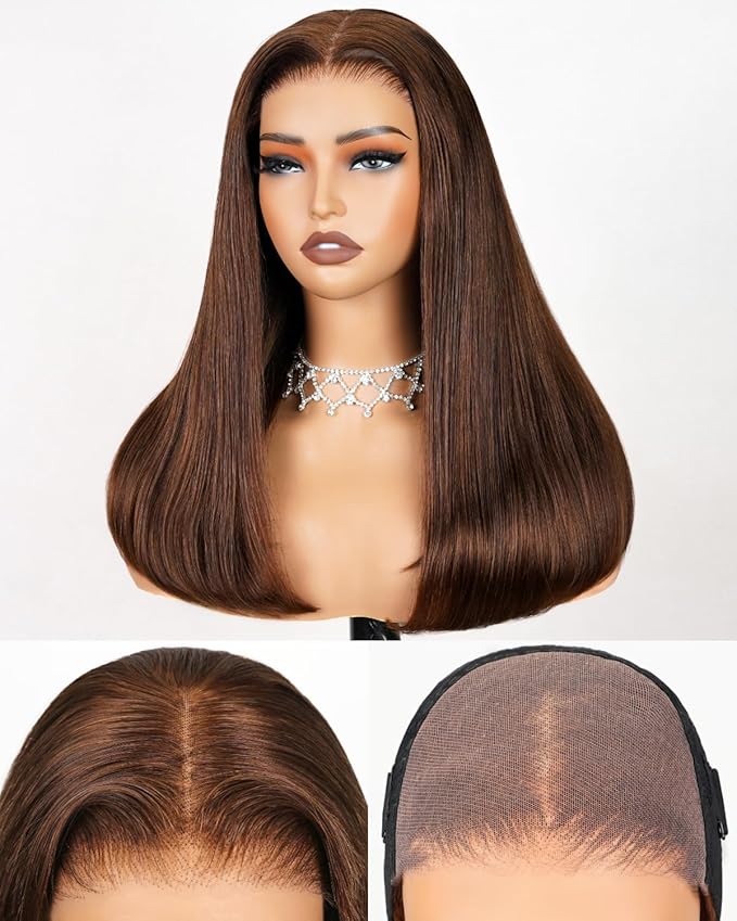 Arabella 6x5 Ready to Go Glueless Wigs Human Hair 230% Density Lace Front Wigs 100% Human Hair 12A Pre Cut Lace Pre Plucked Bleached Knots 4# Brown Straight Wig Human hair (16inch, 6x5 Straight Wig)