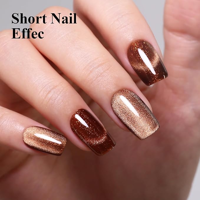 10ml Hema Free Dark Brown Cat Eye Gel Nail Polish Soak Off Long Lasting Holographic UV/LED Gel Polish with Magnetic Stick Gift for Women 1Pcs