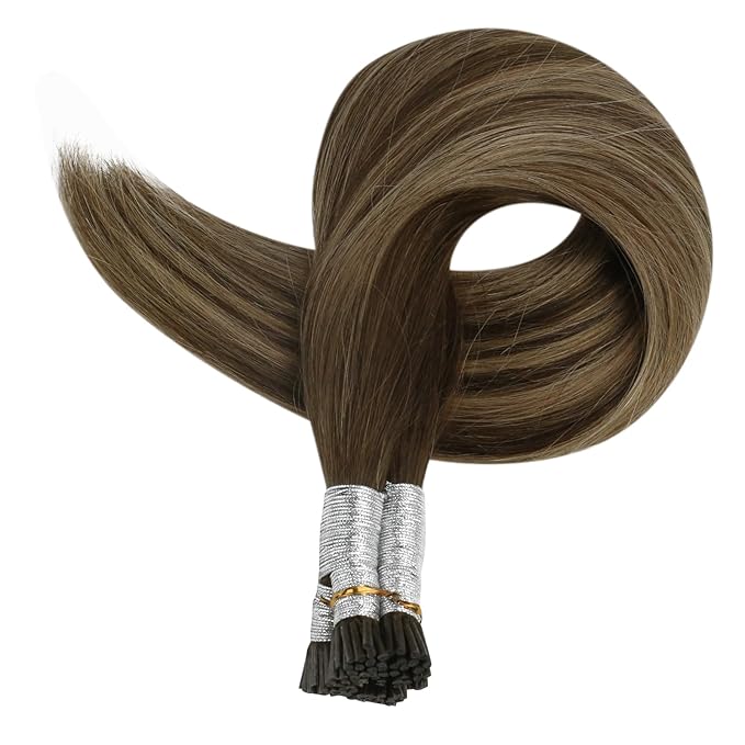 Full Shine Itip Human Hair Extensions 18 Inch 40 Grams Medium Brown to Honey Blonde and Brown I Tip Hair Extensions Real Human Hair Soft Hair Cold Fusion Extensions