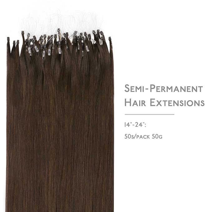 WENNALIFE Microlink Hair Extensions Human Hair, 50g 50s 20 Inch Chocolate Brown Remy Micro Bead Hair Extensions Real Human Hair Micro Link Micro Loop Micro Ring Hair Extensions Straight Microlinks
