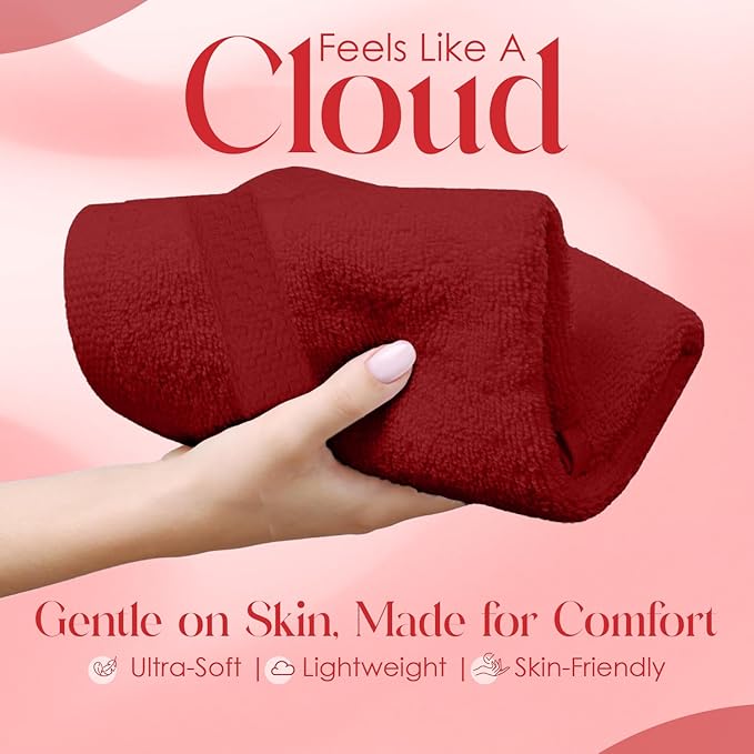 RIVERSIDE 12 Pack Premium 100% Cotton Face Washcloths, 550 GSM, 12 x 12 Inches, Soft, Absorbent Towels for Body & Shower, Bathroom Wash Clothes, Durable Face Towels Set for Spa, Gym, Red