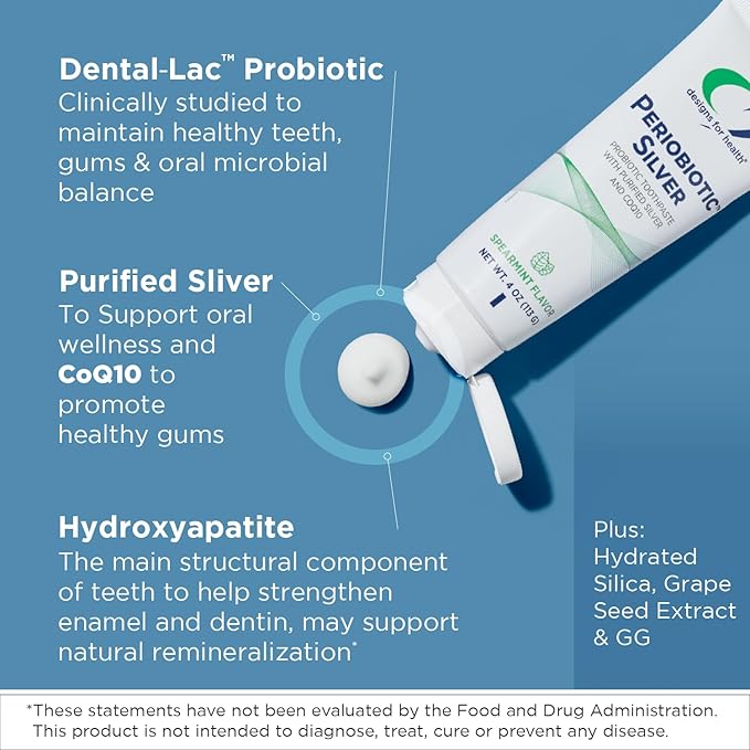 Designs for Health Hydroxyapatite Periobiotic Silver Toothpaste + Vitamin D Supreme Bundle - Fluoride Free with Oral Probiotics for Gum Health + D3 5000 IU w/Vitamin K for Bone, Heart, Immune Support