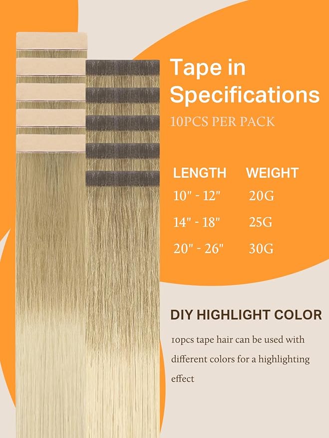 DOORES Hair Extensions Real Human Hair, Light Brown to Golden Platinum Blonde 10 Inch 20g 10pcs, Tape in Hair Extensions Human Hair Natural Seamless Hair Extensions