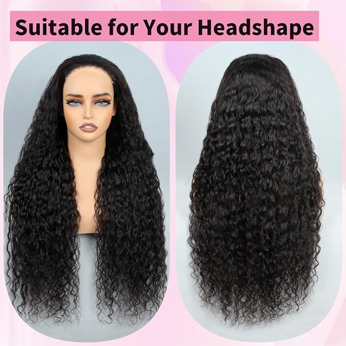 5x5 HD Lace Closure Wigs Human Hair Pre Cut 200% Density Water Wave Wear and Go Glueless Wigs Human Hair with Baby Hair Pre Plucked Natural Hairline Wet and Wavy Wig for Women 30 Inch