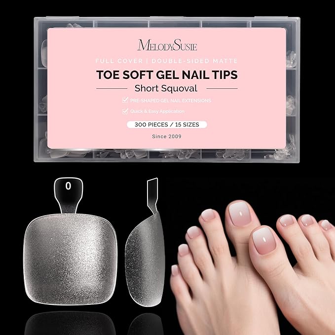 MelodySusie Squoval Toe X Nail Tips - 300Pcs 15Sizes Clear Acrylic, Full Matte Full Cover Press on Nails for DIY Extension & Salon Use,Pre-Shaped for Long-Lasting Manicure