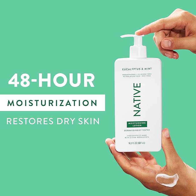 Native Body Lotion Contains Naturally Derived Plant-Based Moisturizers for Women and Men | Restores Dry Skin, Eucalyptus & Mint, 16.5 fl oz