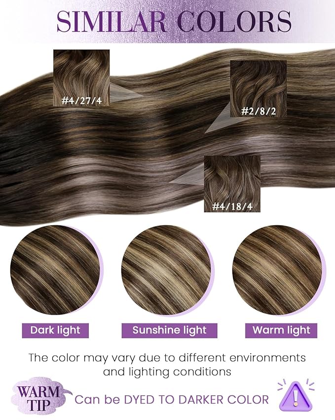 LaaVoo Nano Bead Hair Extensions Human Hair Nano Extensions Balayage Dark Brown to Caramel Brown Nano Hair Extensions Human Hair Ombre Brown Cold Fusion 50s 50g 18 Inch