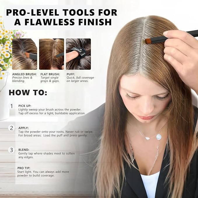 Root Touch Up Hair Color Powder, 3-Color Hairline Kit for Women & Men|Sweat Resistant&Nourishing, Instant Grey Coverage&Scalp Concealer, Natural Bald Spot Cover Up for Thinning Hair–Dark Brown