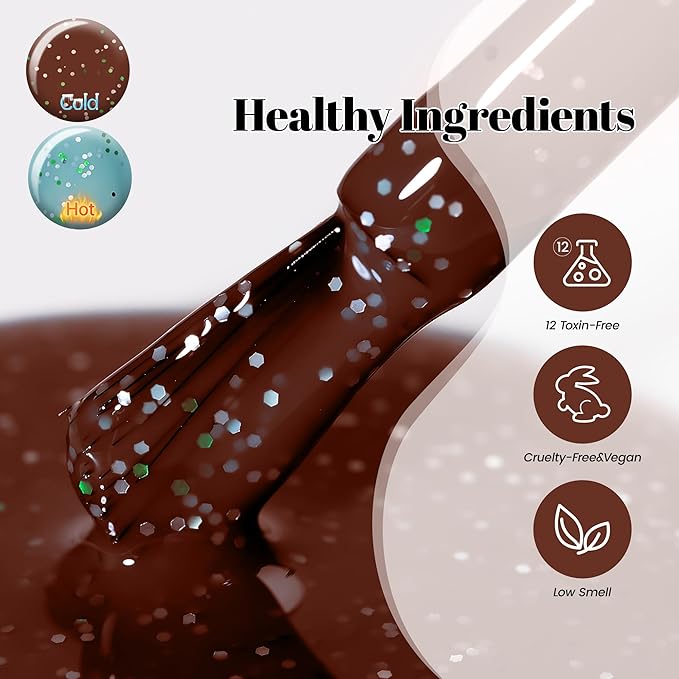 YTD Likomey Color Changing Gel Nail Polish,15ml Turquoise To Brown Shimmer Glitter Mood Temperature Change Colors UV Nail Gel,Fall Winter Thermal Ombre Manicure Varnish,WB430