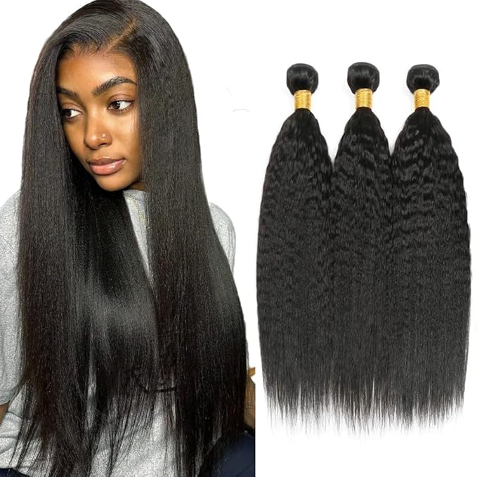 1B Human Hair Bundles Yaki Straight Bundle Kinky Straight Human Hair 3 Bundles 20 22 24 inch Double Weft Yaki Bundle