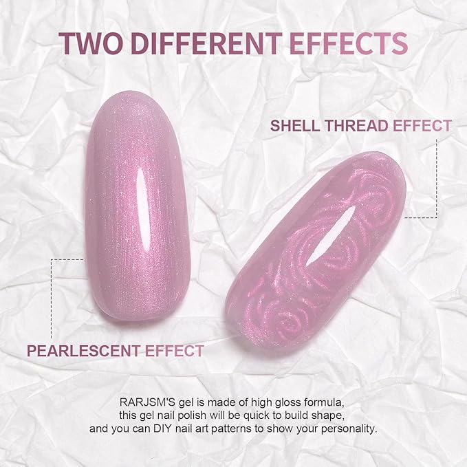 RARJSM 15ML Light Pink Pearl Gel Nail Polish,Pearlescent Gel Polish,Silver Glitter Gel Polish Red Shimmer Mermaid Nail Gel Polish Soak Off LED UV Drawing Swirl Thread Effect for DIY Manicure Use