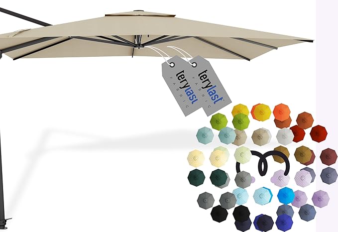 Midtown Umbrellas The Grande Square 9 x 9 FT Outdoor Cantilever Patio Umbrella w/Terylast Chestnut (Beige) Polyester Fabric - 8 Rib Frame Offset w/Tilt & 360° Rotate Pedal System - Black Frame