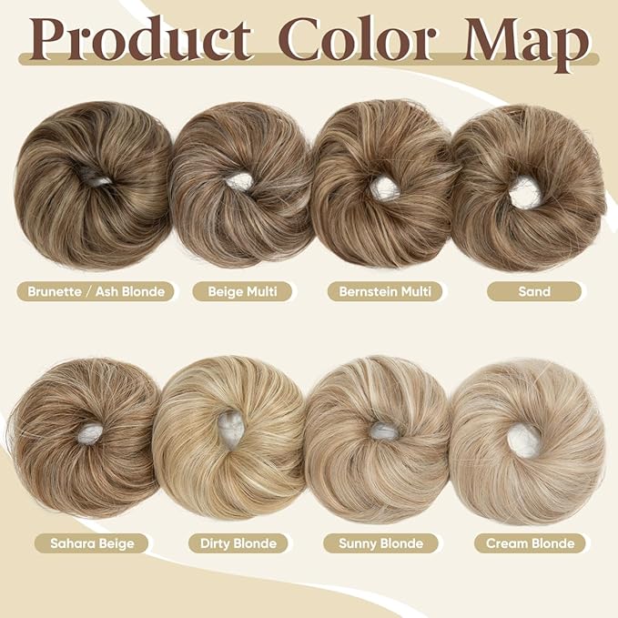 CJL HAIR 2PCs Small Cute Messy Bun Hair Piece for Thin Hair Women Mini Synthetic Curly Bun Scrunchies Updo Hairpieces Bernstein Multi
