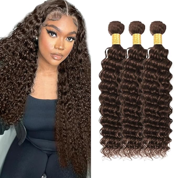 Brown Bundles Human Hair #4 Bundles Brown Deep Wave Bundle 16 18 20 inch #4 Wet and Wavy Bundle Chocolate Color 150g